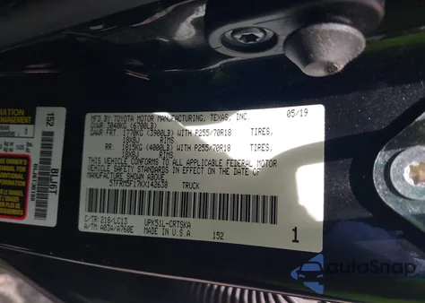 2019 Toyota Tundra Sr 4.6L V8 z USA, uszkodzony, nr VIN 5TFRM5F17KX142638